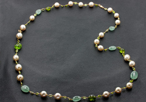 Pearl and peridot rondelle necklace - Made by Marianne